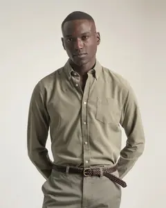 Мужская повседневная рубашка из микровельвета, приталенного кроя PuroEgo, хаки