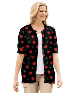 Женский кардиган Within Perfect с рукавами до локтя Woman Within, Black poinsettia