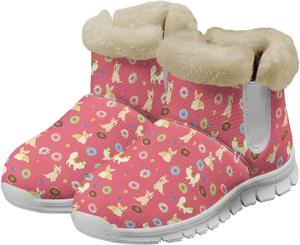 Женские зимние ботинки против скольжения, удобные ботильоны с водонепроницаемым флисом, ботильоны до щиколотки на плоском каблуке, модные ботильоны Psesaysky, Corgi Donut