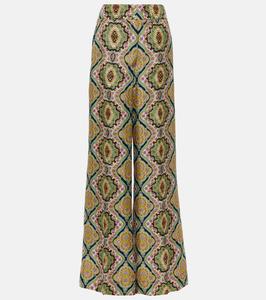 Широкие брюки из шелка с принтом Etro, синий