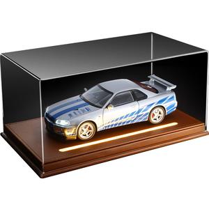 Chi Yu Car Play 1 24 Skyline GTR R34 сборная модель автомобиля из сплава CHIYUCHEWAN, Nissan, Skyline GTR серебряный синий Stripes+коричневый Leather Base Ambient светло-Integrated Top Cover Display Case