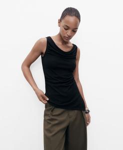 Женский вязаный топ с драпировкой MANGO, Black