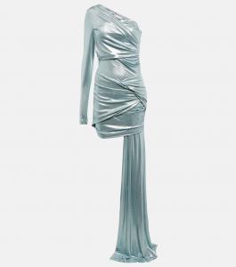 Асимметричное мини-платье из джерси Off-White, серебряный