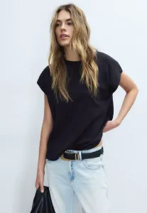 Базовая футболка со спущенными плечами Stradivarius, Black