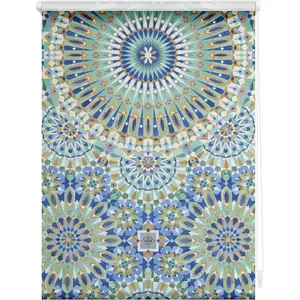 Рулонная штора с боковым управлением Rollo Klemmfix, без сверления, непрозрачная, с восточными узорами непрозрачная, защита от бликов | Защита от посторонних взглядов, навесная Lichtblick Original, синий/зеленый/белый