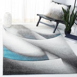 Ковер SAFAVIEH, 201 x 201 см, Hollywood Collection, Grey & Blue, дизайн в стиле Mid-Century Modern, без линьки и простой в уходе, идеален для помещений с высокой проходимостью в гостиной, спальне (HLW716M)