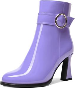 Женские ботильоны AMBELIGHT с круглым носком, для вечеринок, модные, лакированные, однотонные, с молнией, на высоком каблуке 3,3 дюйма, Lavender