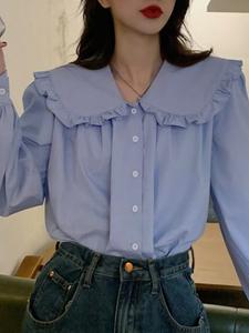 Блузка с воротником-рюшами, женская блузка Doux Belle, цвет Blue