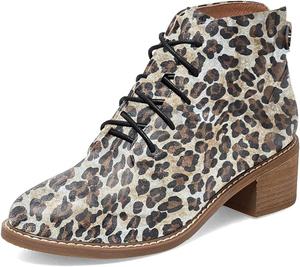 Женские ботильоны FYS с фантазийным каблуком средней высоты, закрытый носок, шнуровка, повседневные уличные туфли, размеры 4-15 US, Leopard