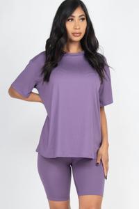 Женский комплект с просторным топом и велошортами TRUEDAMES, Grape