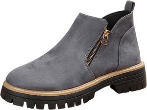 Женские ботильоны на шнуровке с широким каблуком, платформой и короткой голенью, удобные с круглым носком, подходящие для платьев, осенние ботинки с боковой молнией, противоскользящие для прогулок на улице Toumov, серый