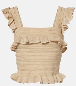 Топ из ламе с оборками и кружевом Zimmermann, Metallic Gold