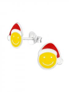 Alexander York Серьги-гвоздики в виде рождественской шапочки со смайликом из серебра 925 пробы, комплект из 2 штук
