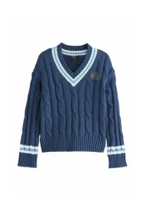 Джемпер с v-образным вырезом и косами Next, Navy Blue Tipped