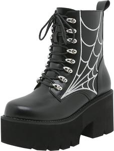 Женские ботильоны Parisuit, готическое покрытие, платформа, массивные, высокий каблук, шнуровка, боевые ботинки, панк, короткие ботильоны, Schwarz, 32