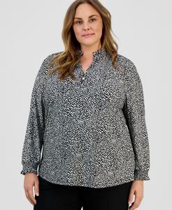 Топ большого размера с рюшами на воротнике и присборенными манжетами AK Anne Klein, Anne Black/White Dove