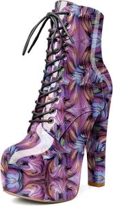 Женские ботильоны Esvowido с платформой, массивным каблуком, высоким каблуком, круглым носком, сексуальные шнуровки, короткие ботинки с боковой молнией, Floral Purple