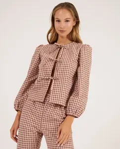 Женская пижамная рубашка в клетку с бантами Bohodot, цвет Salmón