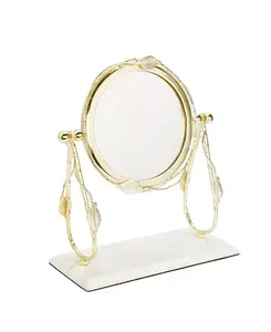 Настольное зеркало с окантовкой в виде листьев и мраморным основанием, 5" x 14" Classic Touch, gold-tone