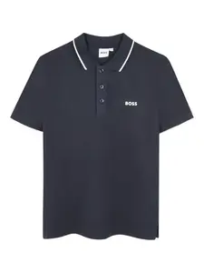 Рубашка-поло с короткими рукавами и кантом BOSS Kidswear, синий