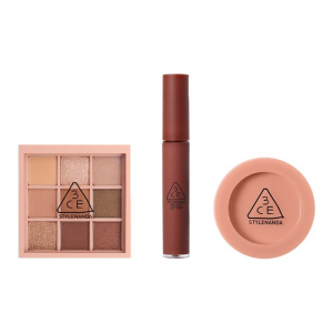 Наборы для макияжа Jiugongge: тени для век, жидкая помада, румяна 3CE, оранжевый коричневый eyeshadow+peach blush+brick красный liquid lipstick