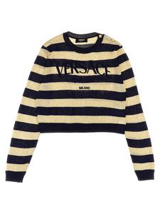 Полосатый свитер с люрексом и вышивкой логотипа Versace Kids, мультиколор