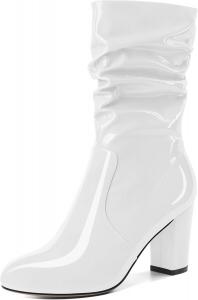 Женские ботильоны Zamikoo с свободным силуэтом, толстым каблуком и круглым носком, с молнией сбоку, модные обувь без застежки, короткие ботильоны, удобные нарядные ботинки, каблук 3,5 дюйма, White