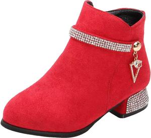 Детские ботильоны IWIHMIV для девочек, низкие с широким каблуком и боковой молнией, короткие платьевые ботинки для малышей, Red