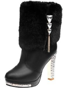 Azttoztto Женские ботильоны на толстом каблуке с отделкой кристаллами, высота каблука 6-8 см, на молнии или без застежки, белые и черные зимние ботинки