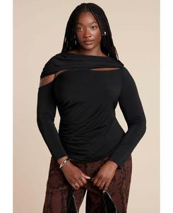 Женский топ с асимметричным вырезом ELOQUII, Black onyx