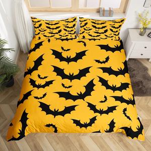 Erosebridal Комплект постельного белья Halloween Bat с готическими оранжевыми летучими мышами в стиле хоррор, Black Orange