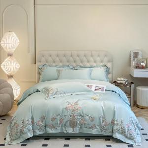 UJNHGQ Комплект постельного белья с вышивкой золотые цветы бежевый хлопок Green