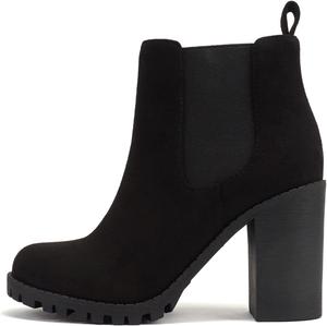 Ботильоны Soda Glove с подошвой с протектором, эластичными вставками и массивным каблуком, Black Imitation Suede