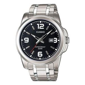 Часы CASIO Stainless Steel Strap Quartz Waterproof Black Dial Mens Black Analog, черный