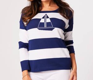 Топ с вырезом-лодочкой в ​​морском стиле, цвет: темно-синий/белый Angel Apparel, темно-синий/белый