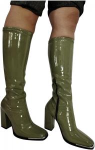 Женские высокие зимние сапоги Bcshiye до колена с толстым каблуком, квадратным носком, платформой и боковой молнией, Green