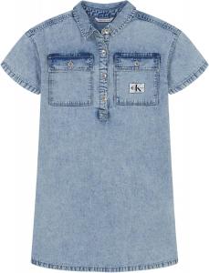Платье-рубашка Calvin Klein Girls с коротким рукавом из легкого денима из шамбре, Patch Pocket Sky