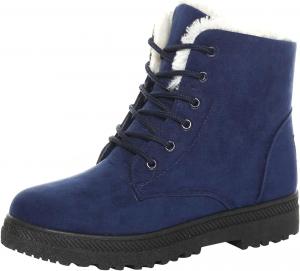 Зимние женские ботинки из замши, на шнуровке, плоские, с теплой меховой подкладкой, короткие ботильоны для прогулок, обувь с флисовой подкладкой Generic, Blue