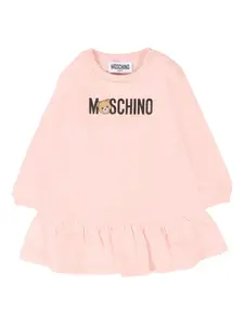 Платье с логотипом и оборками Moschino Kids, розовый