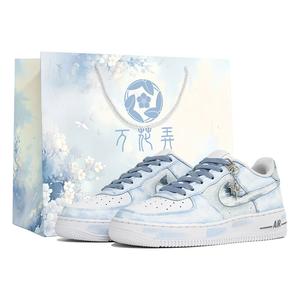 Nike Кроссовки Air Force 1 Vanity, Abstinence, Shopping Bag, устойчивые к истиранию, низкие, для скейтбординга, унисекс, белые, синие