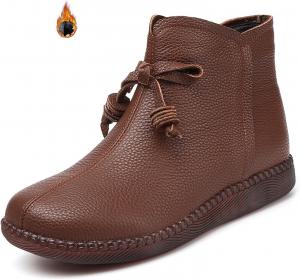 Женские кожаные ботинки Lossarye с боковой молнией, мягкие, плоские, на щиколотке, ретро, с круглым носком, легкие, противоскользящие, повседневные ботильоны, осень-зима, теплые высокие ботинки на щиколотке, Brown Plush