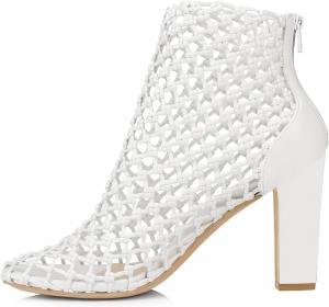 Женские модные ботильоны с круглыми носками и вырезами, застежка-молния сзади, высокий каблук, плетеные ботильоны, праздничная обувь для невесты, размер 4-16 США Wo wagas, White
