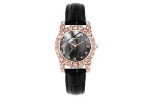 Часы с кварцевым механизмом и ремешком из натуральной кожи, женские, с циферблатом цвета перламутр KANGOL K629, разноцветный перламутр с красными полосками