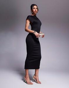 Платье миди с асимметричными рукавами и высоким воротом ASOS DESIGN черного цвета