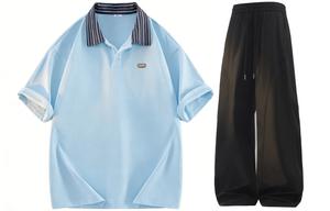 Повседневная спортивная одежда Unisex WARRIOR, светло-синий top+черный pants[free diy badge]