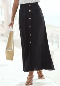 Юбка макси Vivance с декоративными пуговицами под дерево, летняя эластичная юбка, черный