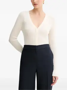 Кардиган с V-образным вырезом и фактурной вязкой Boss, молочно-белый