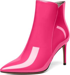 Женские ботильоны SAMMITOP на шпильке, ботильоны с высоким каблуком и сексуальной боковой молнией, модные ботильоны, обувь на осень и зиму, каблук 3,5'', Hot Pink Patent