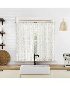 Парные кухонные занавески Hollis с цветочным рисунком в виде листьев и прозрачной кармашковой шторы No. 918, taupe