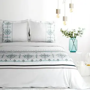 Комплект постельного белья Satin Bedding Set HAFT 9B 220x200 см, 3 предмета: с 2 наволочками 70x80 см, цвет белый N Eurofirany